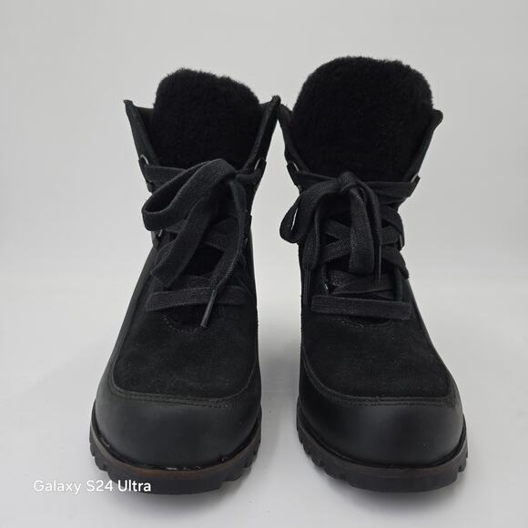 UGG Australia Valory Wedge Boots Black Suede Leather Waterproof Bootie Women's 7 - Picture 2 of 10